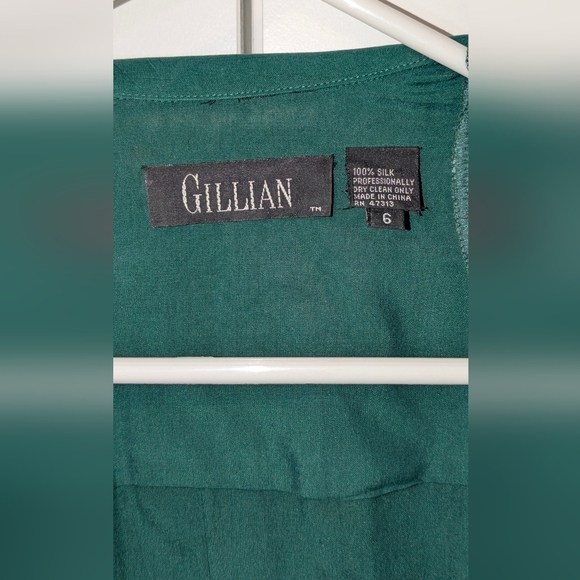 Vintage Gillian silk dress sz 6 green button down hourglass shape collar pockets - Picture 5 of 8